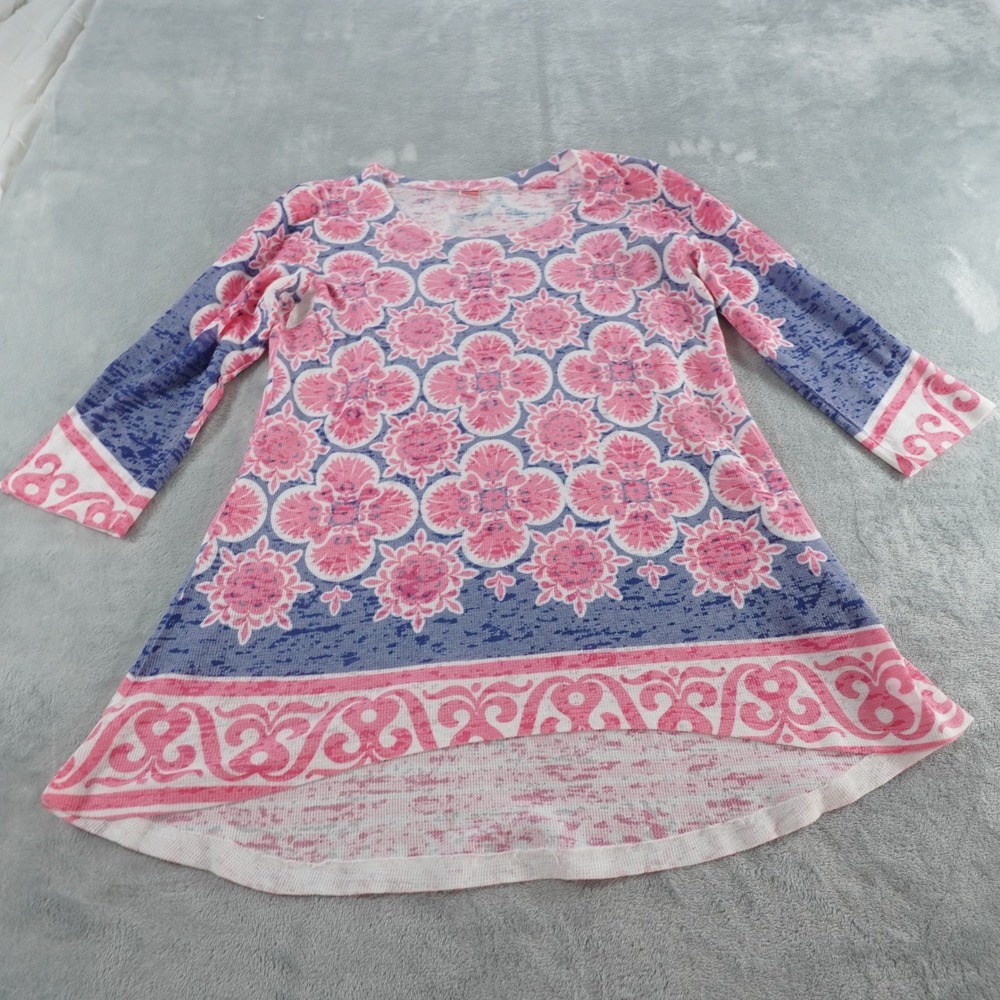 Before + Again Boho Tunic Top Womens M Geometric Waffle Thermal Long Sleeve - Picture 9 of 12